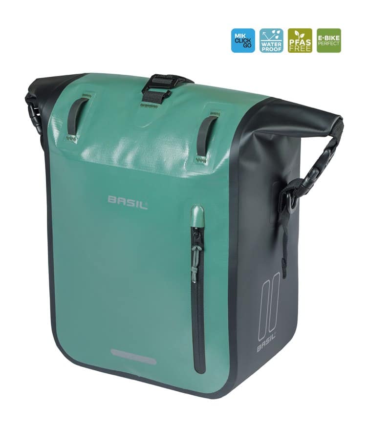 Sakwa pojedyncza BASIL RIVO M SINGLE PANNIER BAG 12-15L, MIK Hooks, wodoodporna, silvergreen/black (NEW 2026)