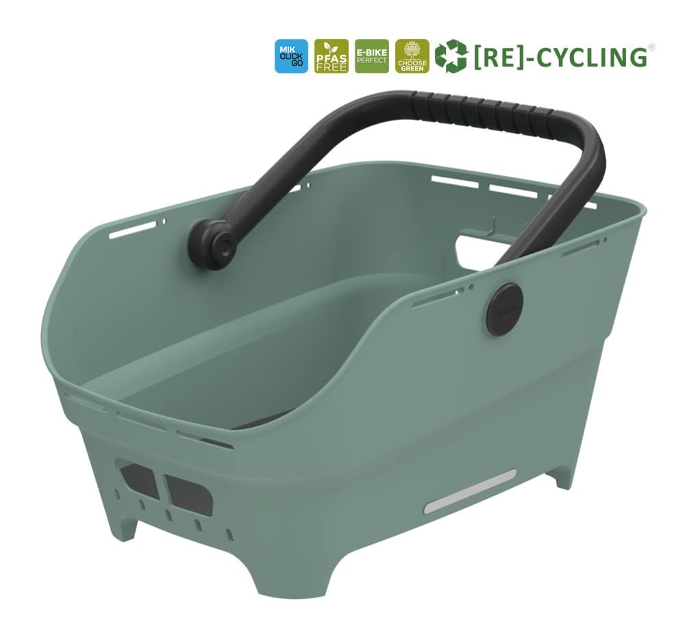 Kosz tylny na bagażnik BASIL CENTO NEO rear bicycle basket, 21L MIK System (ready to go), silvergreen (NEW 2026)