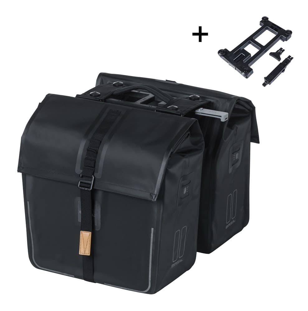 Sakwa podwójna BASIL URBAN DRY DOUBLE BAG 50L MIK, MIK System (ready to go), poliester, wodooporna, matt black (NEW)