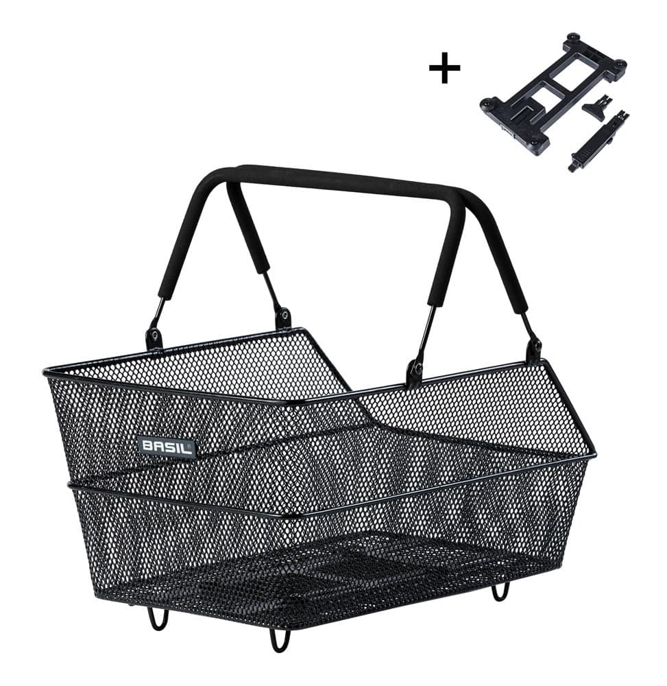 Kosz tylny na bagażnik BASIL CENTO MIK, MIK System (ready to go), Adaptor Plate 2.0 (blokada), stalowy czarny (NEW)