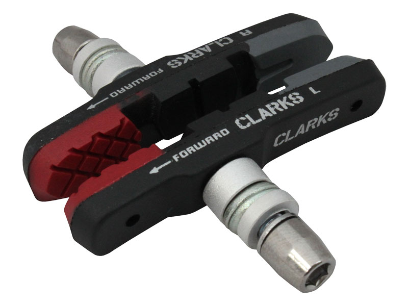 Klocki hamulcowe V-brake CLARKS CPS301 INTEGRATED PADS MTB/HYBRID ELITE, 72mm, Warunki Suche i Mokre, V-brake, Mtb, Czerwono-czarno-szare (NEW)