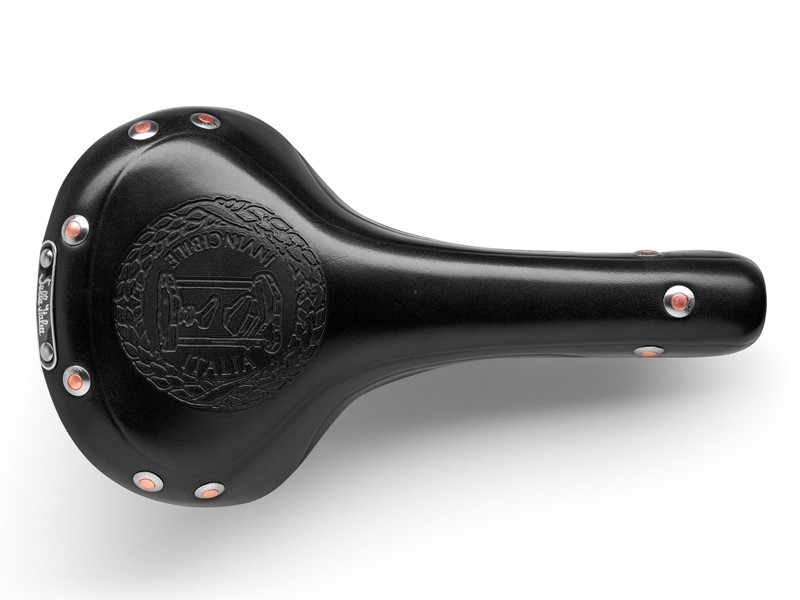 Siodło SELLA ITALIA HERITAGE MITTICA L (id match L1), Pręty Stalowe Chromowane, Skórzane, 580g, Czarne (NEW).