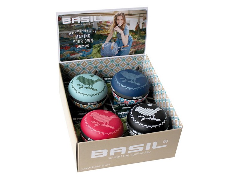 Dviračio skambutis BASIL BIG BELL BOHEME 80mm, spalvų miksas, dėžutė 4vnt (IŠPARDAVIMAS -50%)