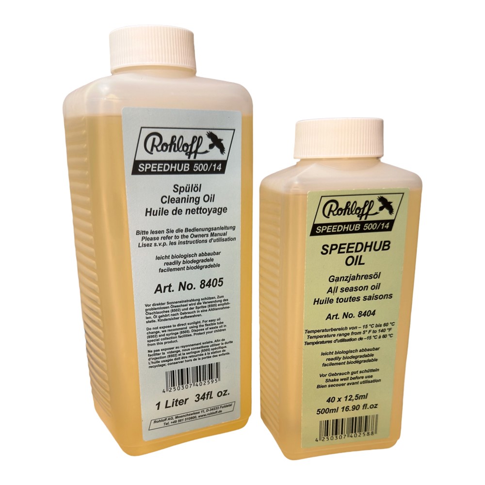 Zestaw olejów piasty na 40x wymian ROHLOFF OIL OF SPEEDHUB 500/14 - 1L SET FOR 40x OIL CHANGES (Olej czyszczący 1L + Olej całoroczny 500ml/40 Wymian) (NEW)