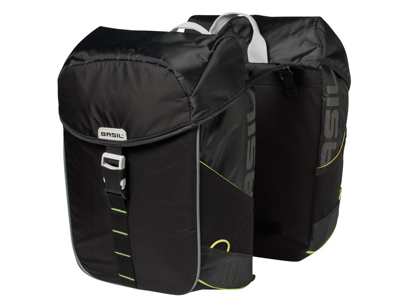 Sakwa podwójna BASIL MILES DOUBLE PANNIER BAG 34L, Universal Bridge System, 100% wodoodporna black lime (NEW)