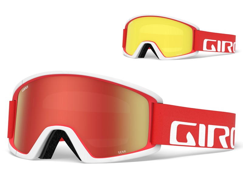 Gogle zimowe GIRO SEMI RED WHITE APEX (OTG) (Cylindryczne) (Szyba lustrzana kolorowa AMBER SCARLET 19-42% S2 + Szyba kolorowa YELLOW 84% S0) (NEW 2023/2024).