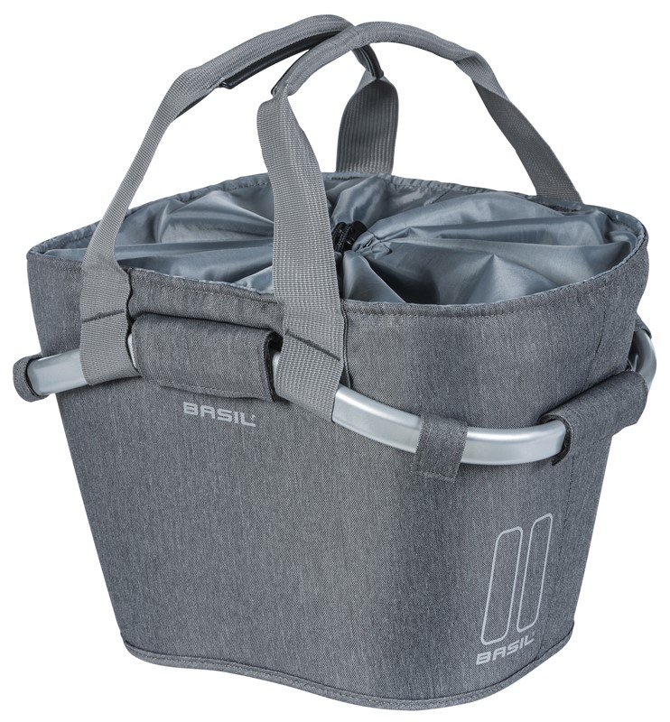 Kosz na kierownicę BASIL CLASSIC CARRY ALL FRONT BASKET KF 15L, szary + Płytka mocująca do kosza BASIL KLICKFIX ADAPTER system do mocowania na kierownicę odpinany (bez wspornika) (NEW)