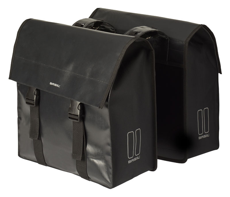 Sakwa podwójna BASIL URBAN LOAD DOUBLE PANNIER BAG 48-53L, Universal Bridge System, 100% wodoodporna, black/black (NEW)
