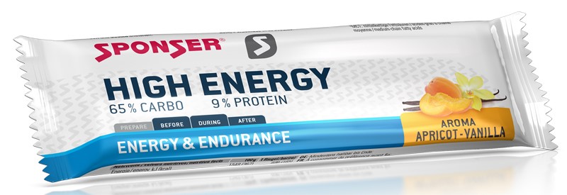 Baton energetyczny SPONSER HIGH ENERGY BAR morelowo-waniliowy (pudełko 30szt x 45g) (NEW)
