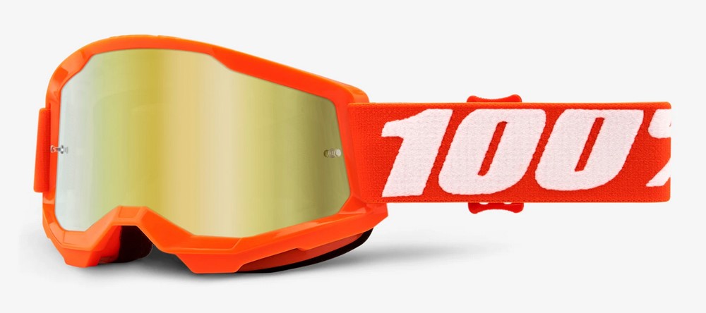 Gogle 100% STRATA 2 JUNIOR ORANGE (Szyba Złota Lustrzana Anti-Fog, LT 28%+/-5%) (WYPRZEDAŻ -50%)
