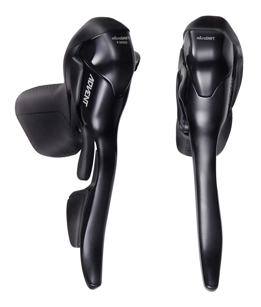 Klamkomanetki MICROSHIFT ADVENT, Para, 9.rzędowe, Niekompatybilne z Shimano, Dual Control, Lewa Klamka Tylko z Dźwignią Hamulca, Czarne (NEW)