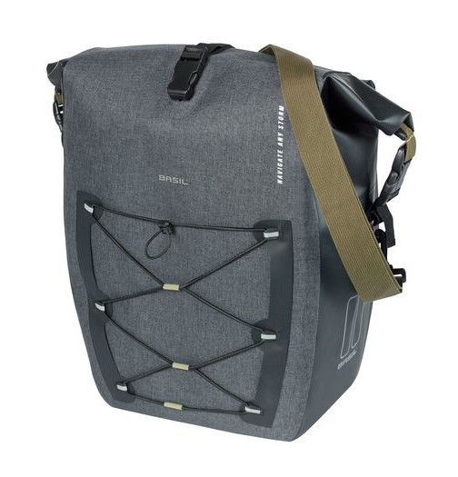 Sakwa pojedyncza BASIL NAVIGATOR STORM SINGLE PANNIER BAG L 25-31 L, Hook On System, wodoodporna, grey black (NEW).