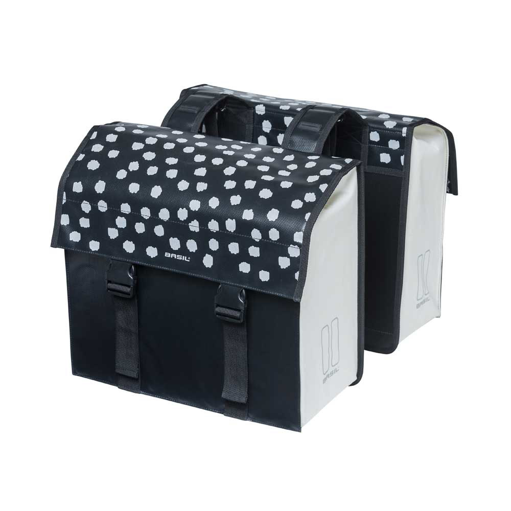 Sakwa podwójna BASIL URBAN LOAD DOUBLE PANNIER BAG 48-53L, Universal Bridge System, 100% wodoodporna, black reflective/black (NEW)