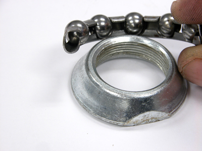 Cut away of ball cage retainer and bearing cone