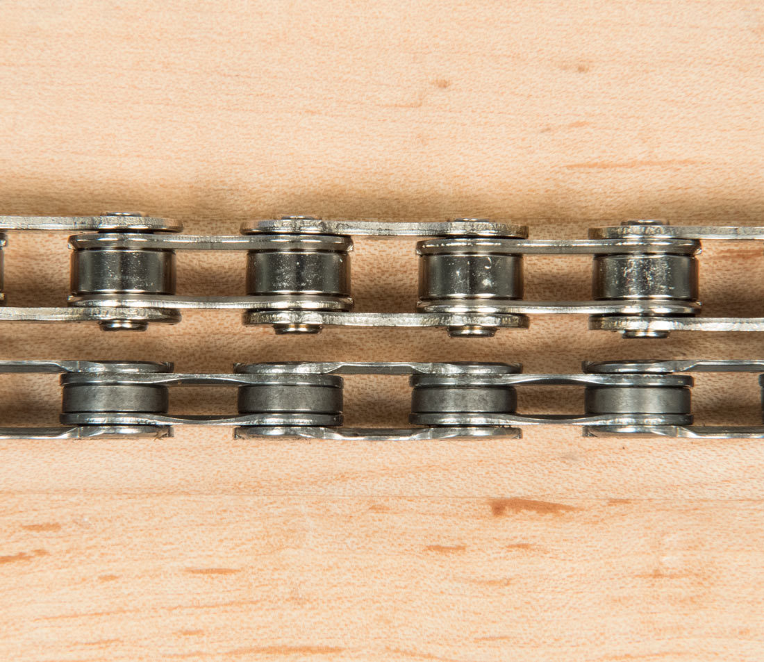 1/8" chain at the top, derailleur chain at the bottom