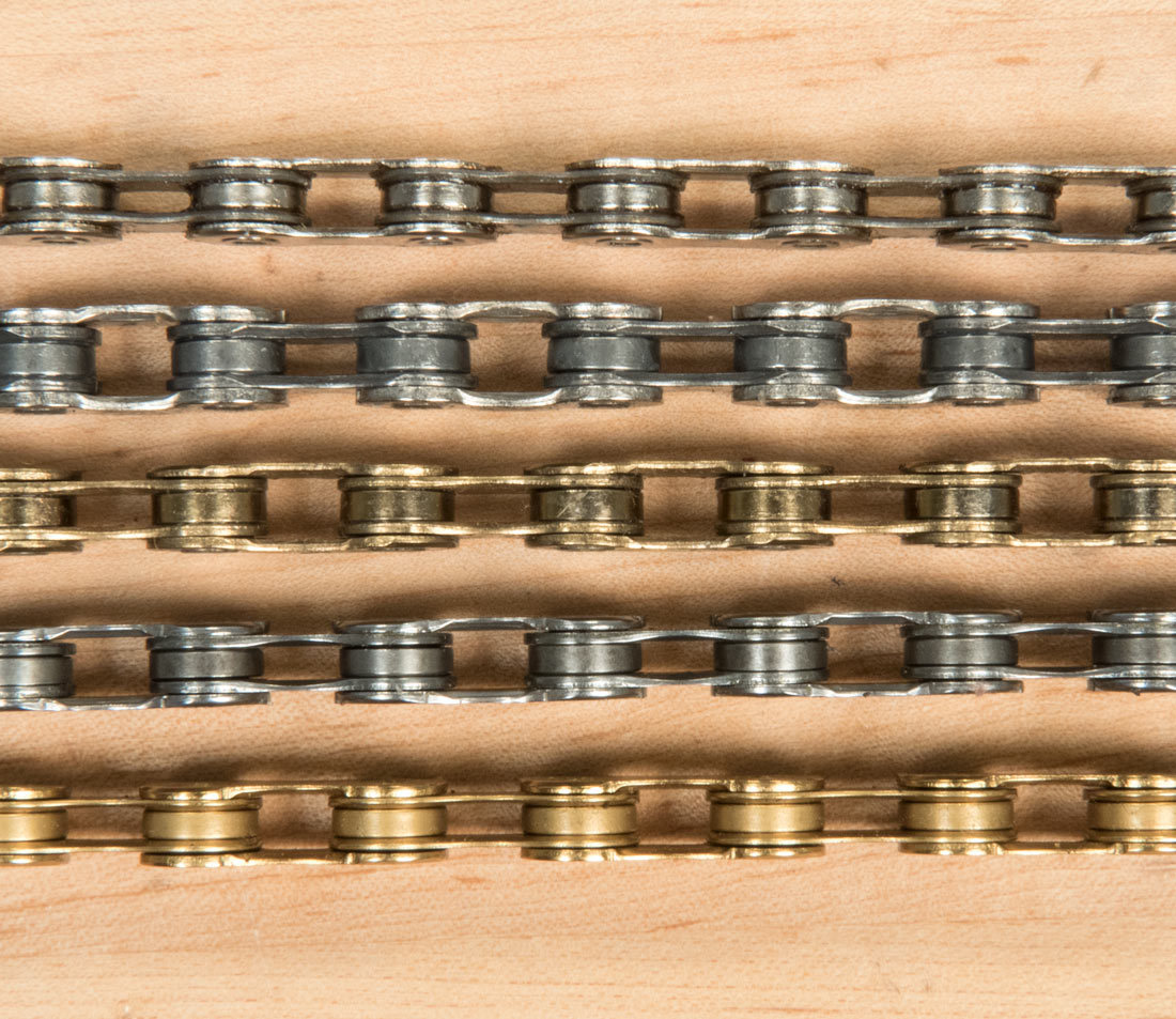 Various derailleur chains in different standards