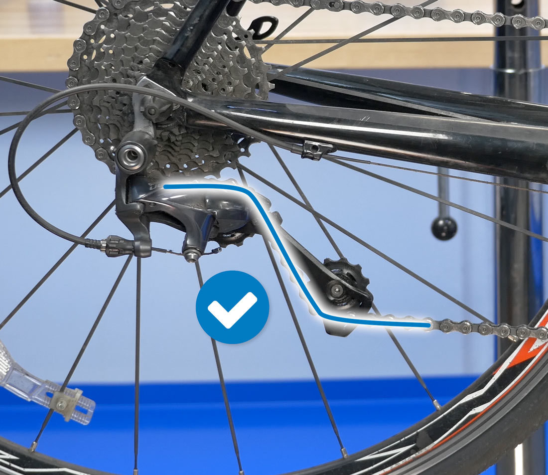 Slight bend at each derailleur pulley