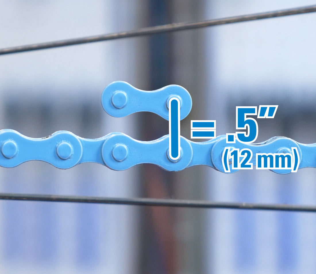 Correct tension allows for 1/2" movement at center of chain