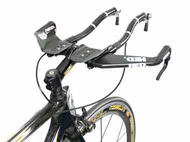 Figure 1. Bar end shifters on a time trial handlebar.