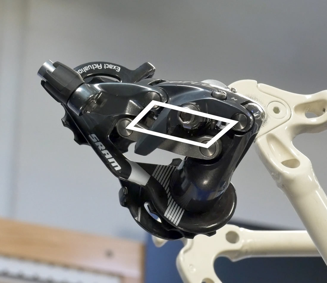 Linkage system on a rear derailleur, called a parallelogram