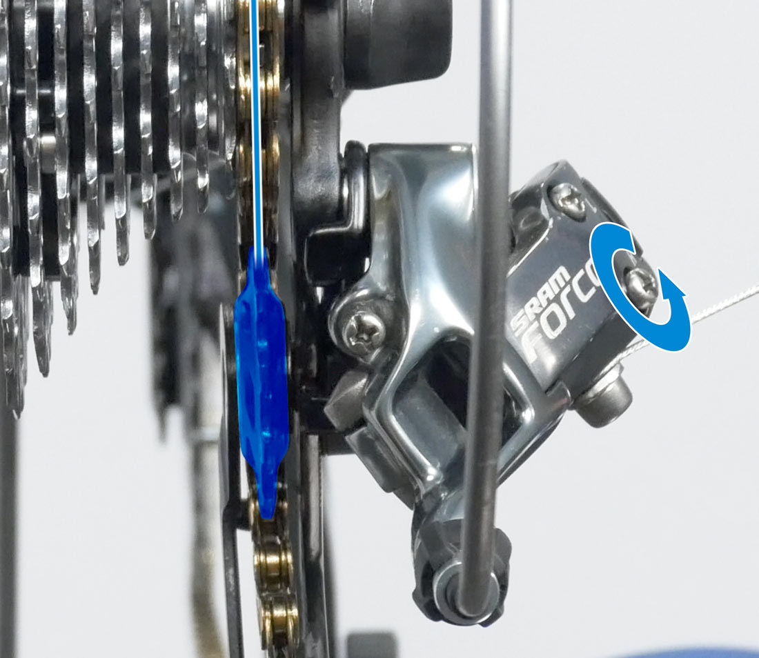 Next, loosen until chain is directly below smallest cog