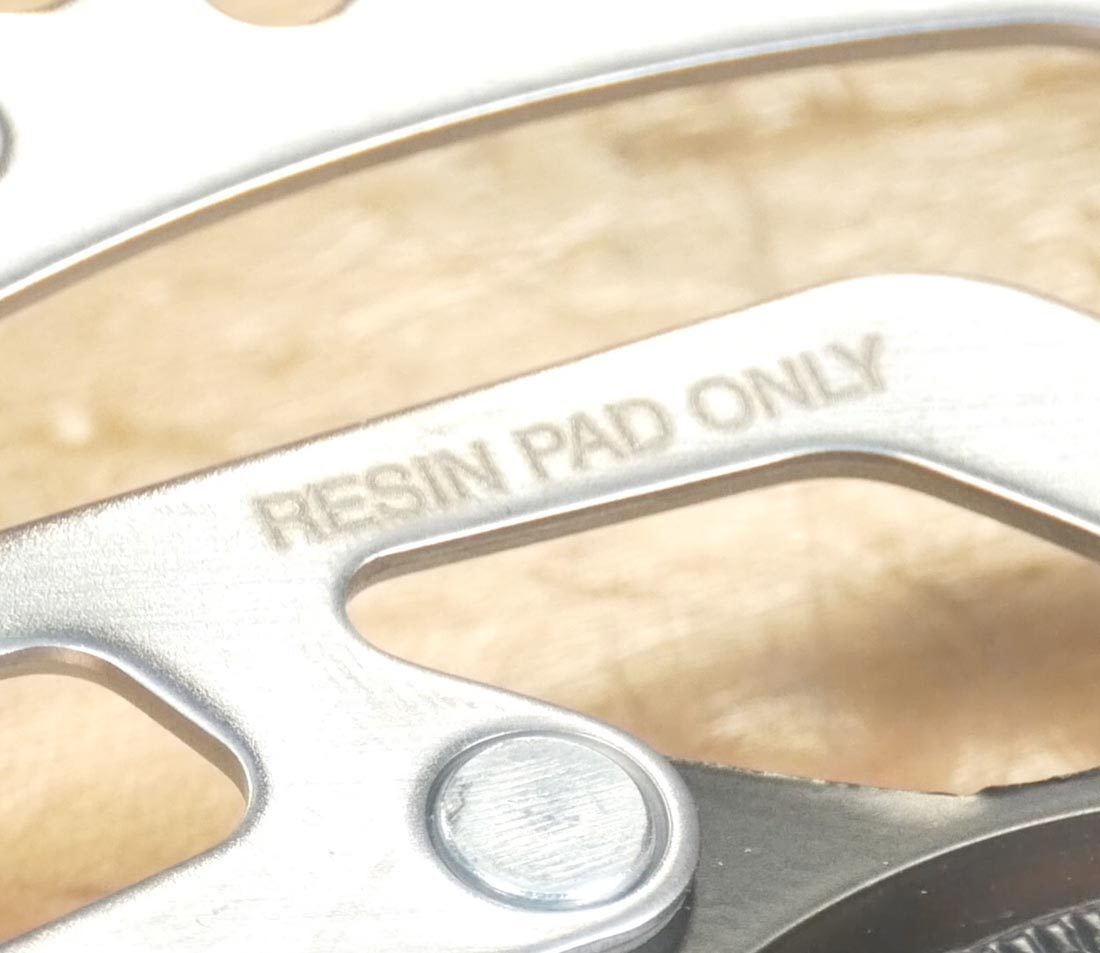 pad material specification printed on the rotor