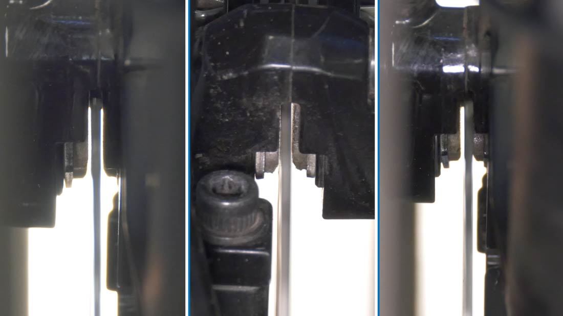 left: no rub, middle: slight rub, right: clear rub