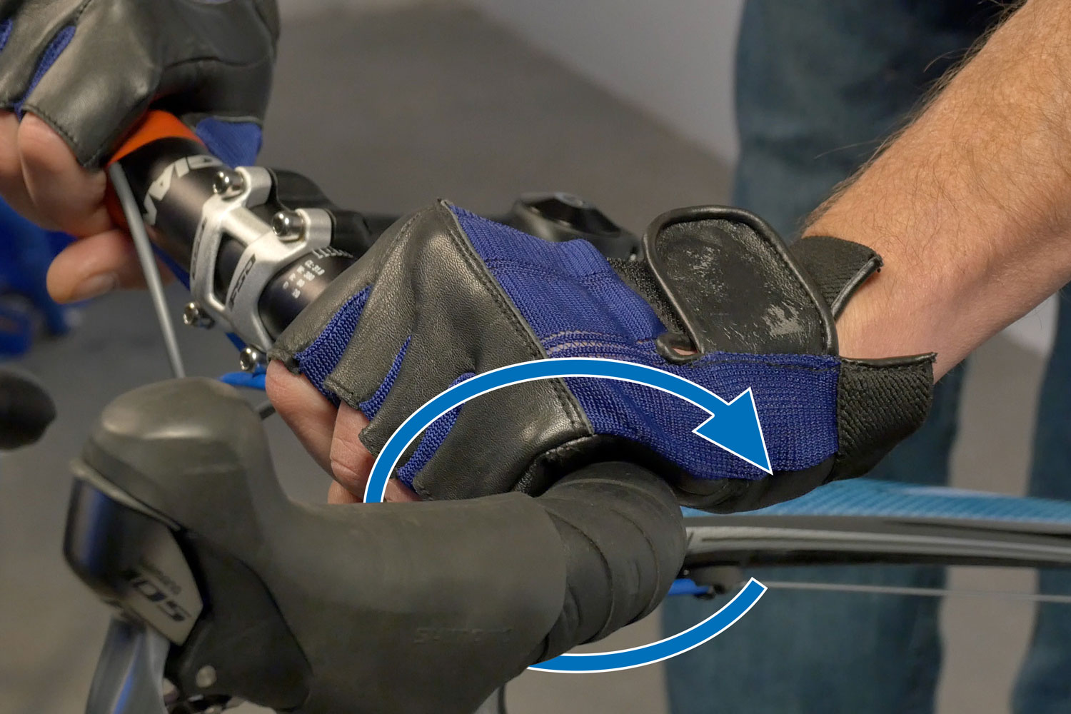 The top section of tape tends to be pulled toward the back by the hands