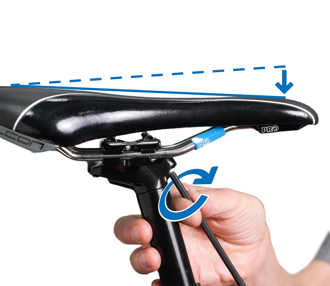 On this seatpost, tightening the front bolt and loosening the rear bolt in equal amounts will bring the angle of this saddle forward