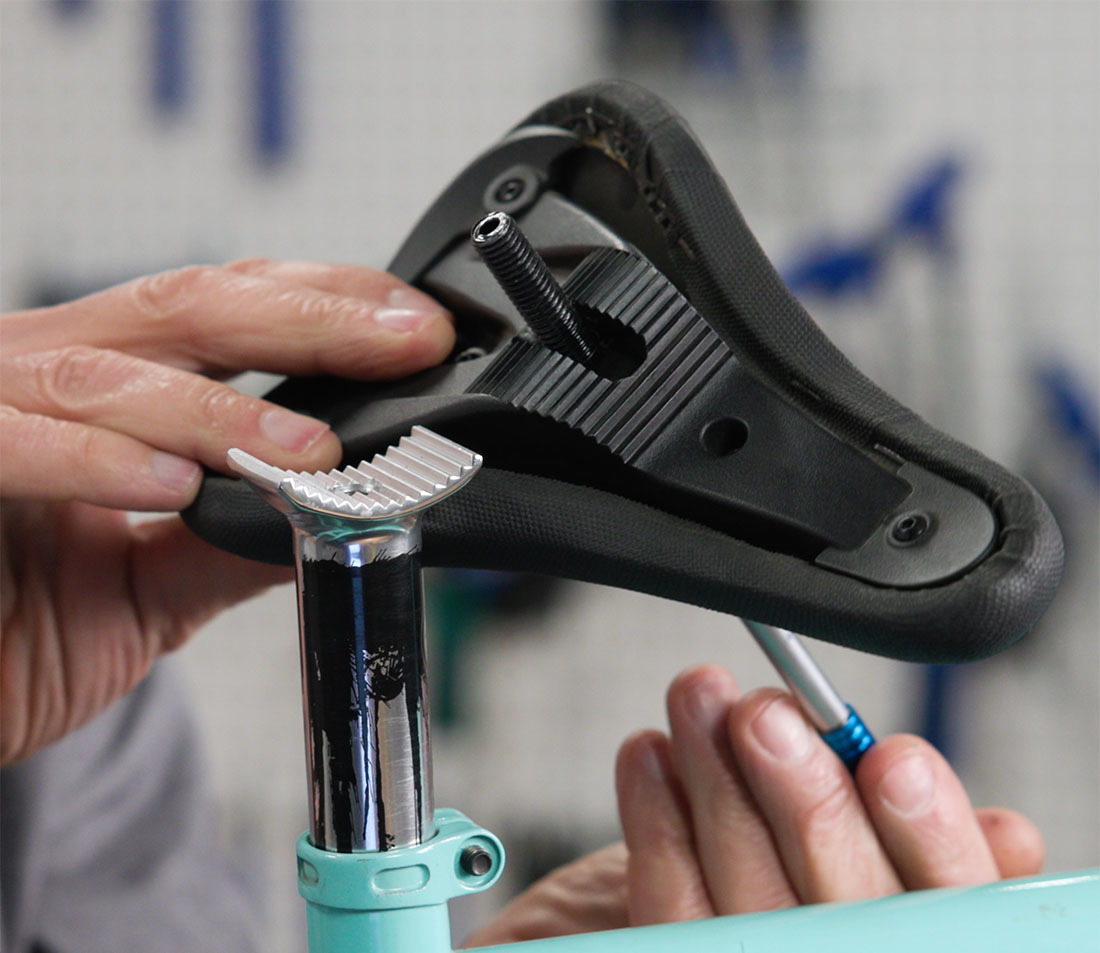A disassembled BMX saddle