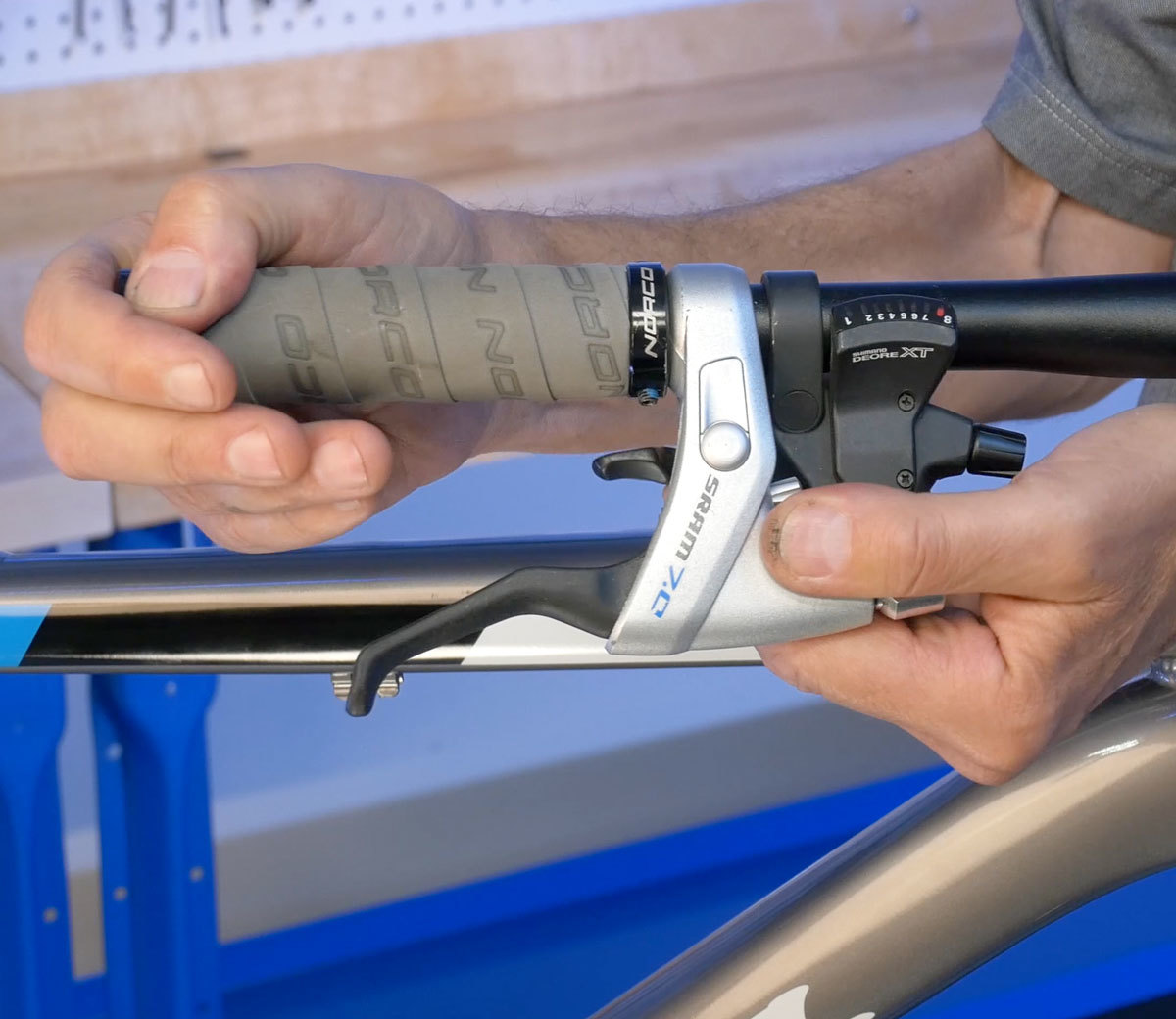 Trigger shifters are installed before brake lever