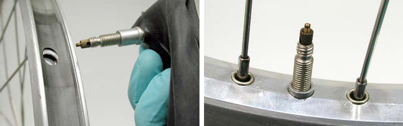 Presta valve with Schrader adapter sleeve