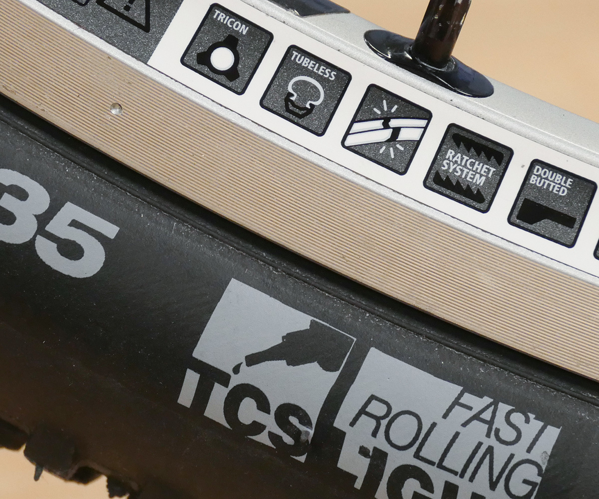 Rim designated as "tubeless" with "TCS" tire