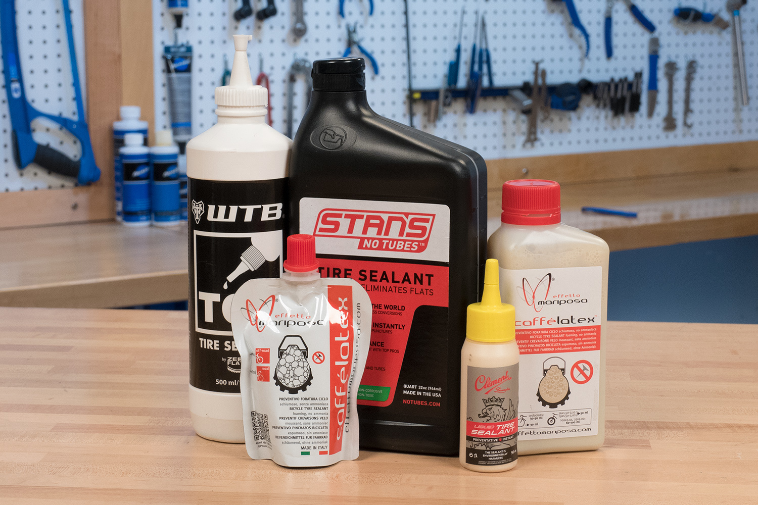 A selection of various tubeless tire sealants