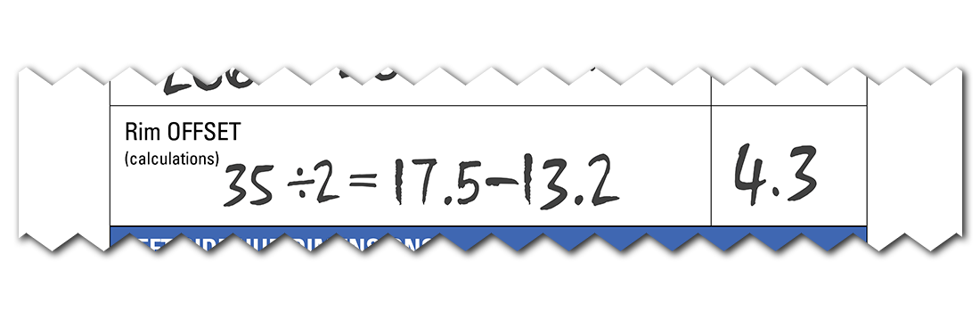 Filled in spoke length worksheet to calculate rim offset