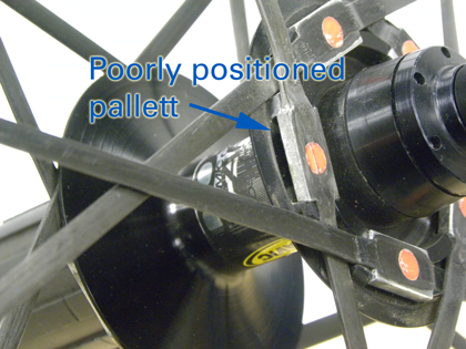 Arrow pointing to poorly positioned pallet