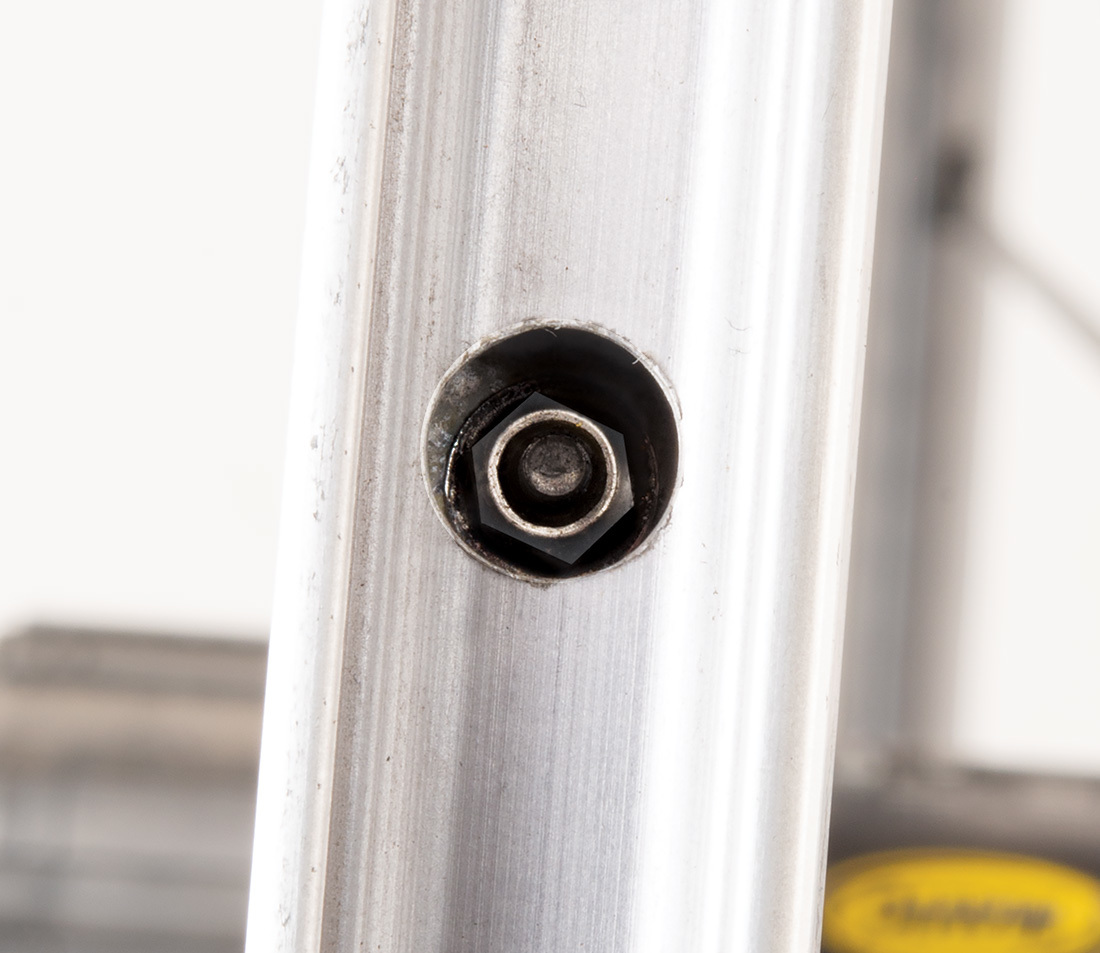 View of internal nipple installed on a bicycle wheel
