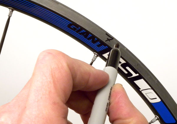 Figure 4: Mark spoke numbers on wheel for easy reference when working on balancing